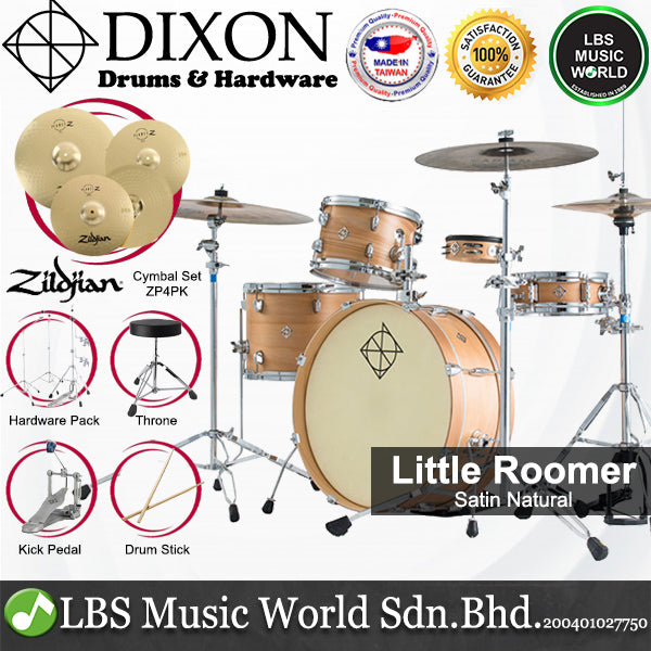 Dixon PODL520PK1SN Little Roomer 5 Pieces  Drum Set Full Package with Hardware and Cymbal - Satin Natural
