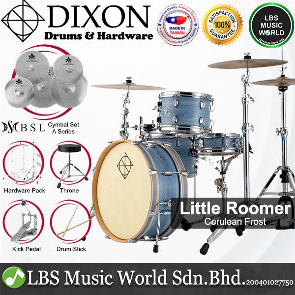 Dixon PODL520PK1CF Little Roomer 5 Pieces  Drum Set Full Package with Hardware and Cymbal - Cerulean Frost