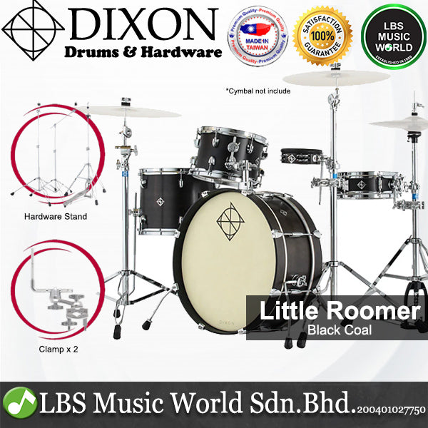 Dixon PODL520PK1BKC Little Roomer 5 Pieces Drum Set Full Package with Hardware and Cymbal - Black Coal