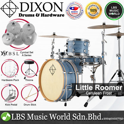 Dixon PODL520PK1CF Little Roomer 5 Pieces  Drum Set Full Package with Hardware and Cymbal - Cerulean Frost