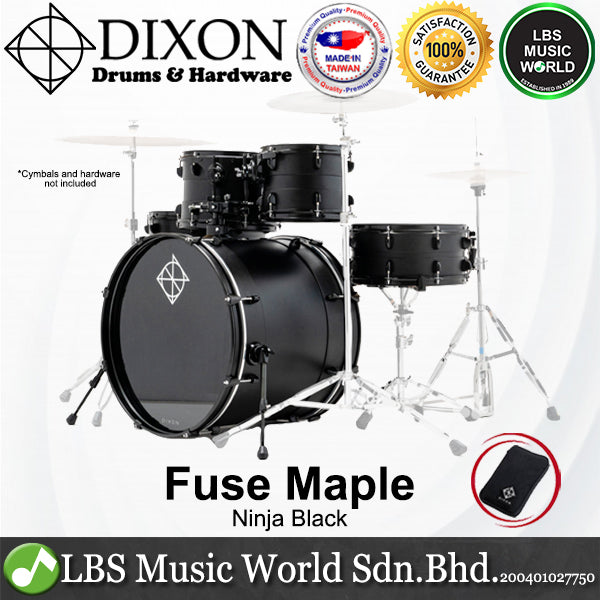 Dixon PODFM522NBG Fuse Maple 5 Pieces Acoustic Drum Kit with Hardware - Ninja Black (FM522)