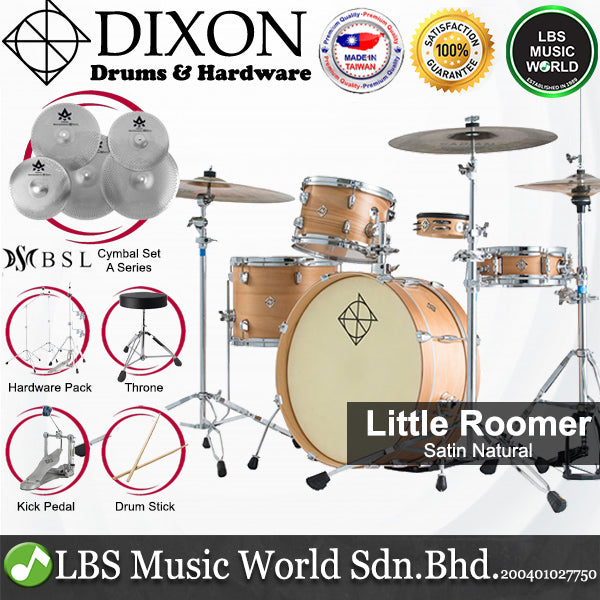 Dixon PODL520PK1SN Little Roomer 5 Pieces  Drum Set Full Package with Hardware and Cymbal - Satin Natural