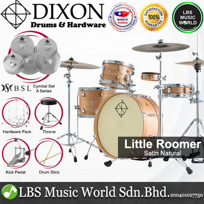 Dixon PODL520PK1SN Little Roomer 5 Pieces  Drum Set Full Package with Hardware and Cymbal - Satin Natural