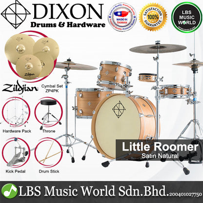 Dixon PODL520PK1SN Little Roomer 5 Pieces  Drum Set Full Package with Hardware and Cymbal - Satin Natural