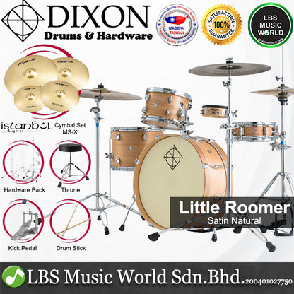 Dixon PODL520PK1SN Little Roomer 5 Pieces  Drum Set Full Package with Hardware and Cymbal - Satin Natural