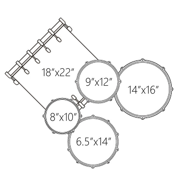 Dixon PODFM522AM Fuse Maple 5 Pieces Acoustic Drum Kit with Hardware - Amber (FM522)