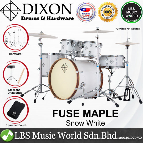 Dixon PODFM522SC Fuse Maple 5 Pieces Acoustic Drum Kit with Hardware - Snow White (FM522)