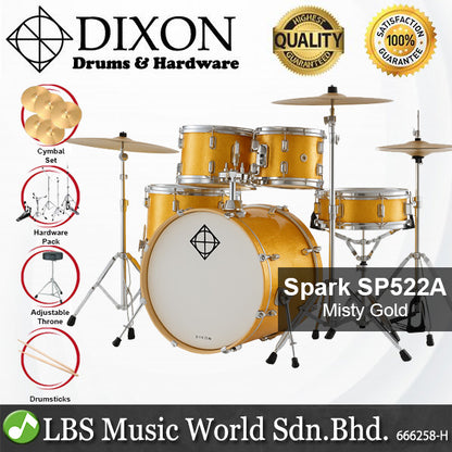 Dixon Spark SP522AMGD Drum Set Complete Standard 5 Piece Drum Kit Bundle Misty Gold