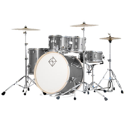 Dixon Spark SP522ASIL Drum Set Complete Standard 5 Piece Drum Kit Bundle Cyclone Silver