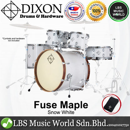 Dixon PODFM522SC Fuse Maple 5 Pieces Acoustic Drum Kit with Hardware - Snow White (FM522)