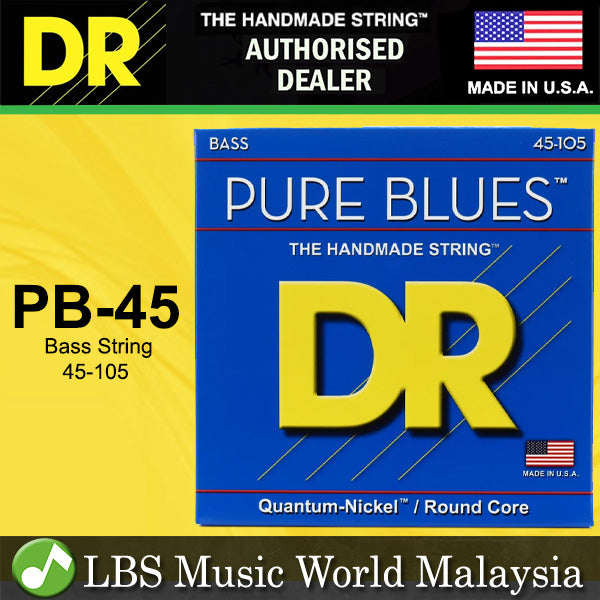 DR Strings PB-45 Pure Blues Quantum Nickel Round Core Bass Guitar Strings - Medium (45-105)