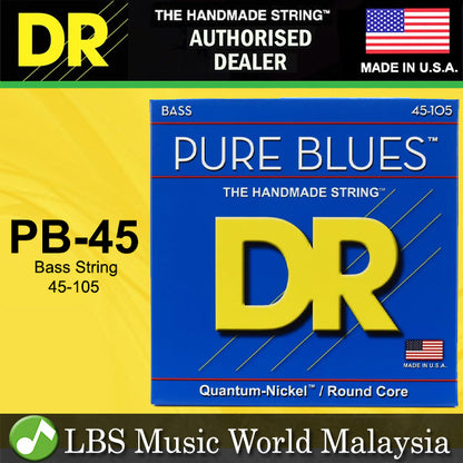 DR Strings PB-45 Pure Blues Quantum Nickel Round Core Bass Guitar Strings - Medium (45-105)