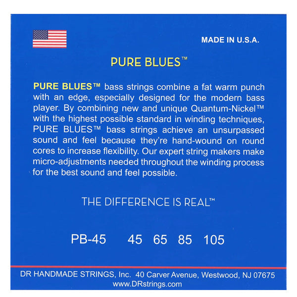 DR Strings PB-45 Pure Blues Quantum Nickel Round Core Bass Guitar Strings - Medium (45-105)