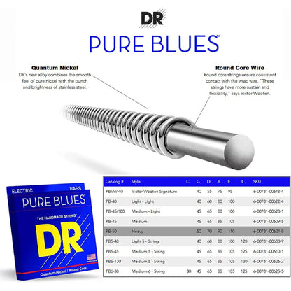 DR Strings PB-45 Pure Blues Quantum Nickel Round Core Bass Guitar Strings - Medium (45-105)