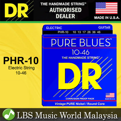 DR Strings PHR-10 Pure Blues Vintage Nickel Electric Guitar Strings - Medium (10-46)