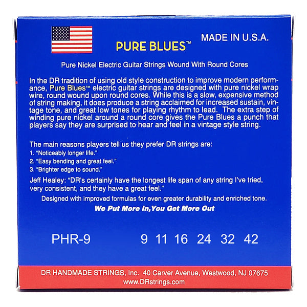 DR Strings PHR-9 Pure Blues Vintage Nickel Electric Guitar Strings - Light (9-42)