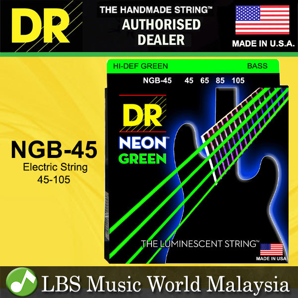 DR Strings NGB-45 Hi-Def Neon Green Coated Nickel Plated Steel Bass Guitar Strings - Light 045-105 (NGB45 NGB 45)