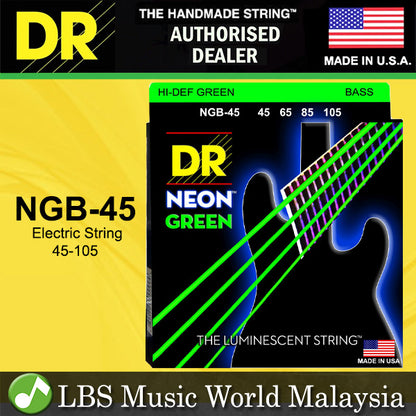 DR Strings NGB-45 Hi-Def Neon Green Coated Nickel Plated Steel Bass Guitar Strings - Light 045-105 (NGB45 NGB 45)