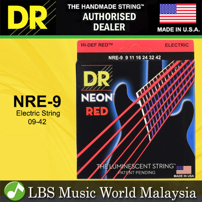 DR Strings NRE-9 Hi-Def Neon Red Nickel Plated Steel Coated Electric Guitar Strings - Light 09-42 (NRE9)