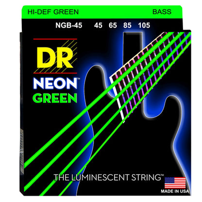 DR Strings NGB-45 Hi-Def Neon Green Coated Nickel Plated Steel Bass Guitar Strings - Light 045-105 (NGB45 NGB 45)