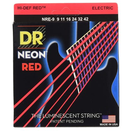 DR Strings NRE-9 Hi-Def Neon Red Nickel Plated Steel Coated Electric Guitar Strings - Light 09-42 (NRE9)