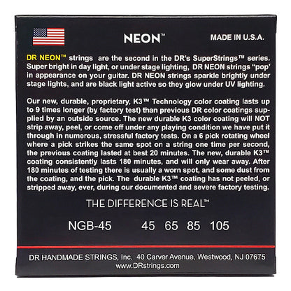 DR Strings NGB-45 Hi-Def Neon Green Coated Nickel Plated Steel Bass Guitar Strings - Light 045-105 (NGB45 NGB 45)