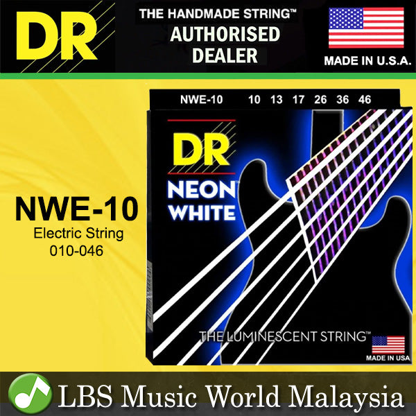 DR Strings NWE-10 Hi-Def Neon White Silver Nickel Plated Steel Coated Electric Guitar Strings - Medium 10-46 (NWE10)
