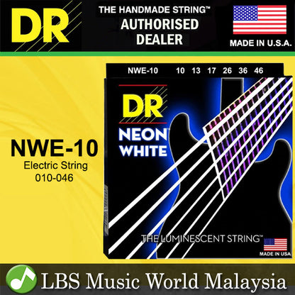 DR Strings NWE-10 Hi-Def Neon White Silver Nickel Plated Steel Coated Electric Guitar Strings - Medium 10-46 (NWE10)