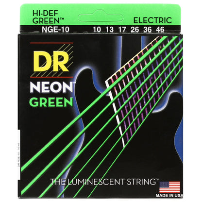 DR Strings NGE10 Hi-Def Neon Green K3 Coated Nickel Plated Steel Electric Guitar Strings - Medium 10-46 (NGE10)