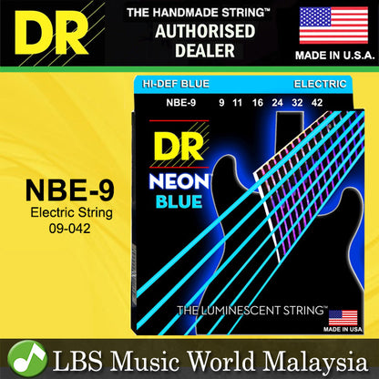 DR Strings NBE-9 Hi-Def Neon Blue K3 Coated Nickel Plated Steel Electric Guitar Strings - Light 09-42 (NBE9)