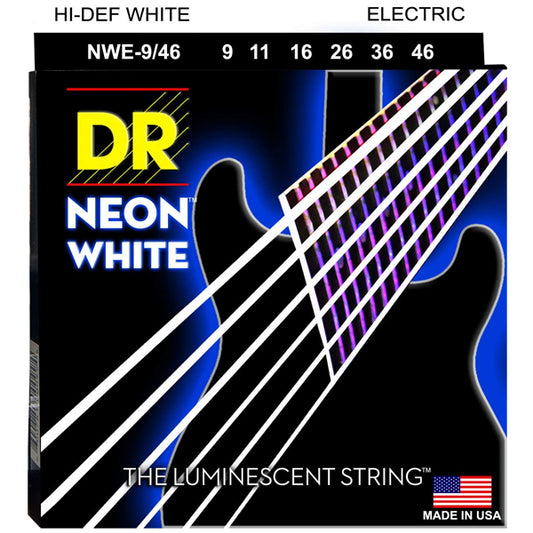 DR Strings NWE-9 Hi-Def Neon White Nickel Plated Steel Coated Electric Guitar Strings - Light 09-46 (NWE9)