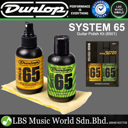 Jim Dunlop 6501 Formula 65 Guitar Polish Kit Polish, Cleaner and Gloss with Cloth - 4oz