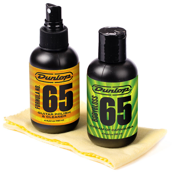 Jim Dunlop 6501 Formula 65 Guitar Polish Kit Polish, Cleaner and Gloss with Cloth - 4oz