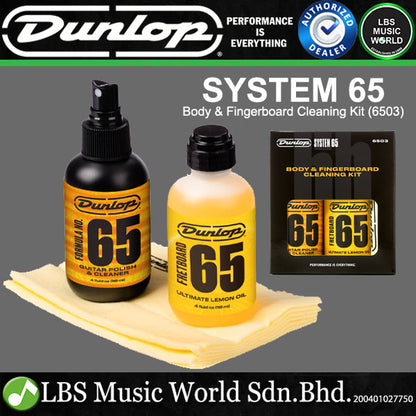Jim Dunlop 6503 System 65 Guitar Cleaner Polish and Lemon Oil Fingerboard Cleaning Kit with Cloth