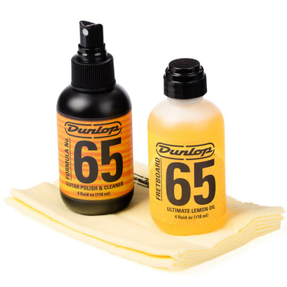 Jim Dunlop 6503 System 65 Guitar Cleaner Polish and Lemon Oil Fingerboard Cleaning Kit with Cloth