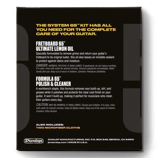 Jim Dunlop 6503 System 65 Guitar Cleaner Polish and Lemon Oil Fingerboard Cleaning Kit with Cloth