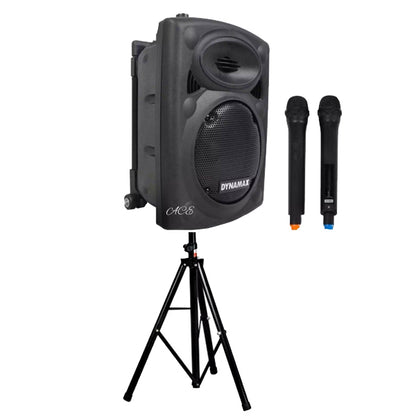 Dynamax PRO151D 450 Watt 15 Inch Active Bluetooth Speaker System with 2 Wireless Handheld Microphone