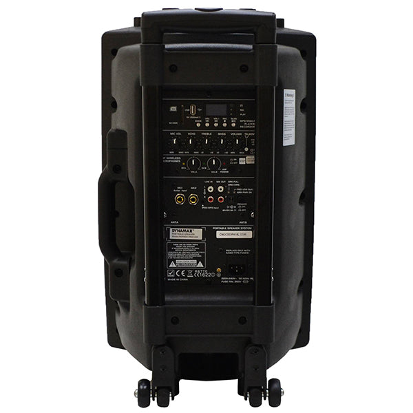 Dynamax PRO151D 450 Watt 15 Inch Active Bluetooth Speaker System with 2 Wireless Handheld Microphone