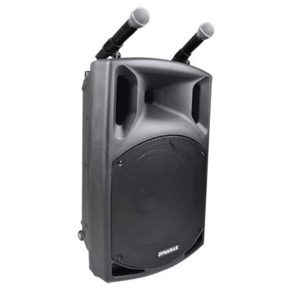 Dynamax PRO151D 450 Watt 15 Inch Active Bluetooth Speaker System with 2 Wireless Handheld Microphone