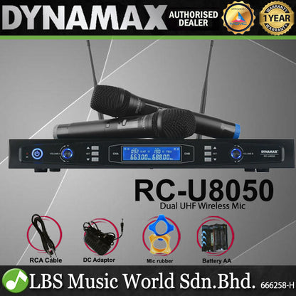 Dynamax RC-U8050 Dual UHF Wireless Mic For Performance Speech Microphone System (RCU8050 RC U8050)