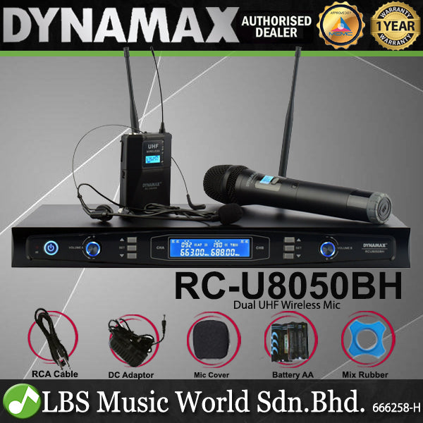 Dynamax RC-U8050 Dual UHF Wireless Mic For Performance Speech Microphone System (RCU8050 RC U8050)