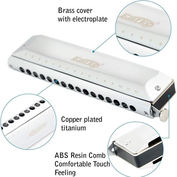 Easttop T1664-C 16 Holes 64 Stainless Steel Tonse Chromatic Harmonica - C Key (T1664)