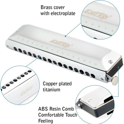 Easttop T1664-C 16 Holes 64 Stainless Steel Tonse Chromatic Harmonica - C Key (T1664)