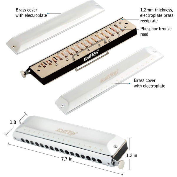 Easttop T1664-C 16 Holes 64 Stainless Steel Tonse Chromatic Harmonica - C Key (T1664)