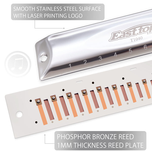 Easttop T1040-C 10 Holes 40 Tones Professional Chromatic Harmonica - C Key (T1040)