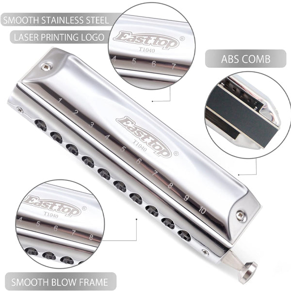 Easttop T1040-C 10 Holes 40 Tones Professional Chromatic Harmonica - C Key (T1040)