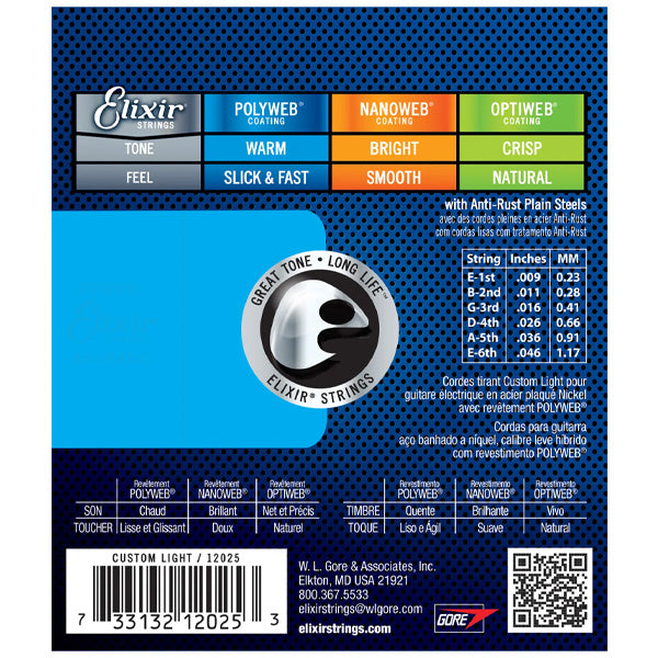 Elixir 12025 Polyweb Electric Guitar Nickel Plated Steel Custom Light (9-46)