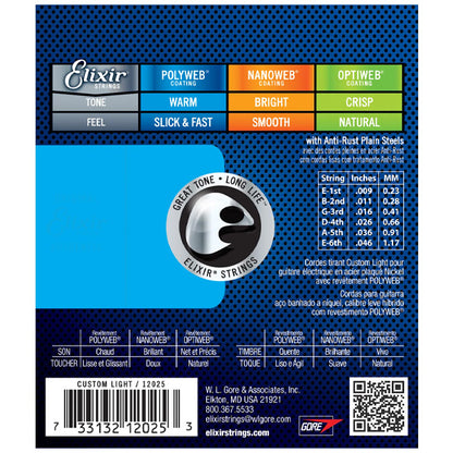 Elixir 12025 Polyweb Electric Guitar Nickel Plated Steel Custom Light (9-46)