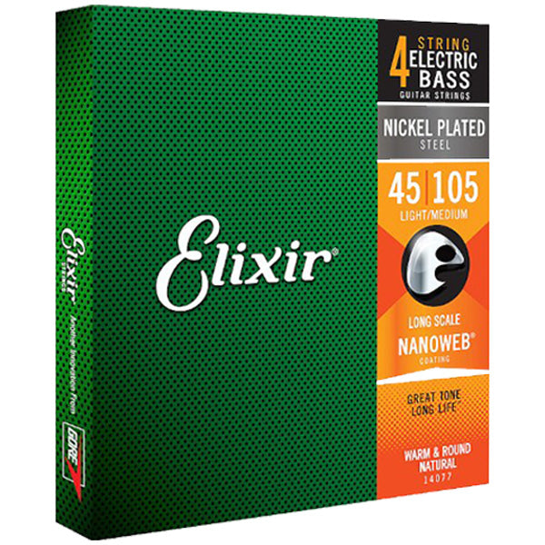Elixir 14077 Nanoweb 4 String Electric Bass Guitar Medium Or Long Scale (45-105)