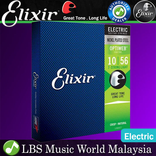Elixir 19057 Optiweb 7 String Electric Guitar Nickel Plated Steel Light Crisp Focus Natural Tone (10-56)